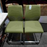 2 X FAUX LEATHER GREEN BAR STOOLS WITH CHROME BASE ( PLEASE NOTE THIS CUSTOMER RETURNS )