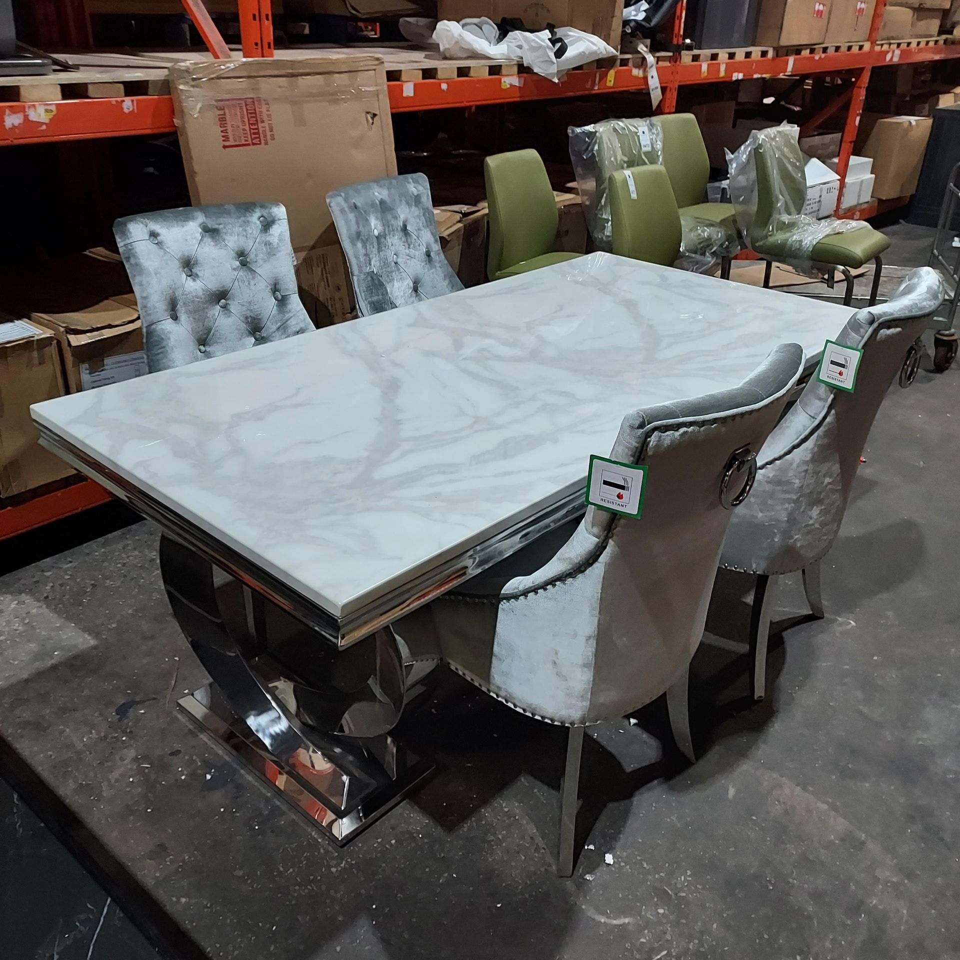 1 X ARRIANA MARBLE TOP DINING TABLE ( SLIGHT CHIP ON CORNER ) ( L 200 CM X W 100 CM X H 77 CM ) WITH