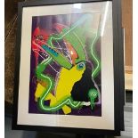 5 X CARTOON CHARACTER STYLE FRAMED GRAFITTI ARTWORK IE. TOUCAN 80S STYLE SIGNED, MO THE BARTENDER, 2