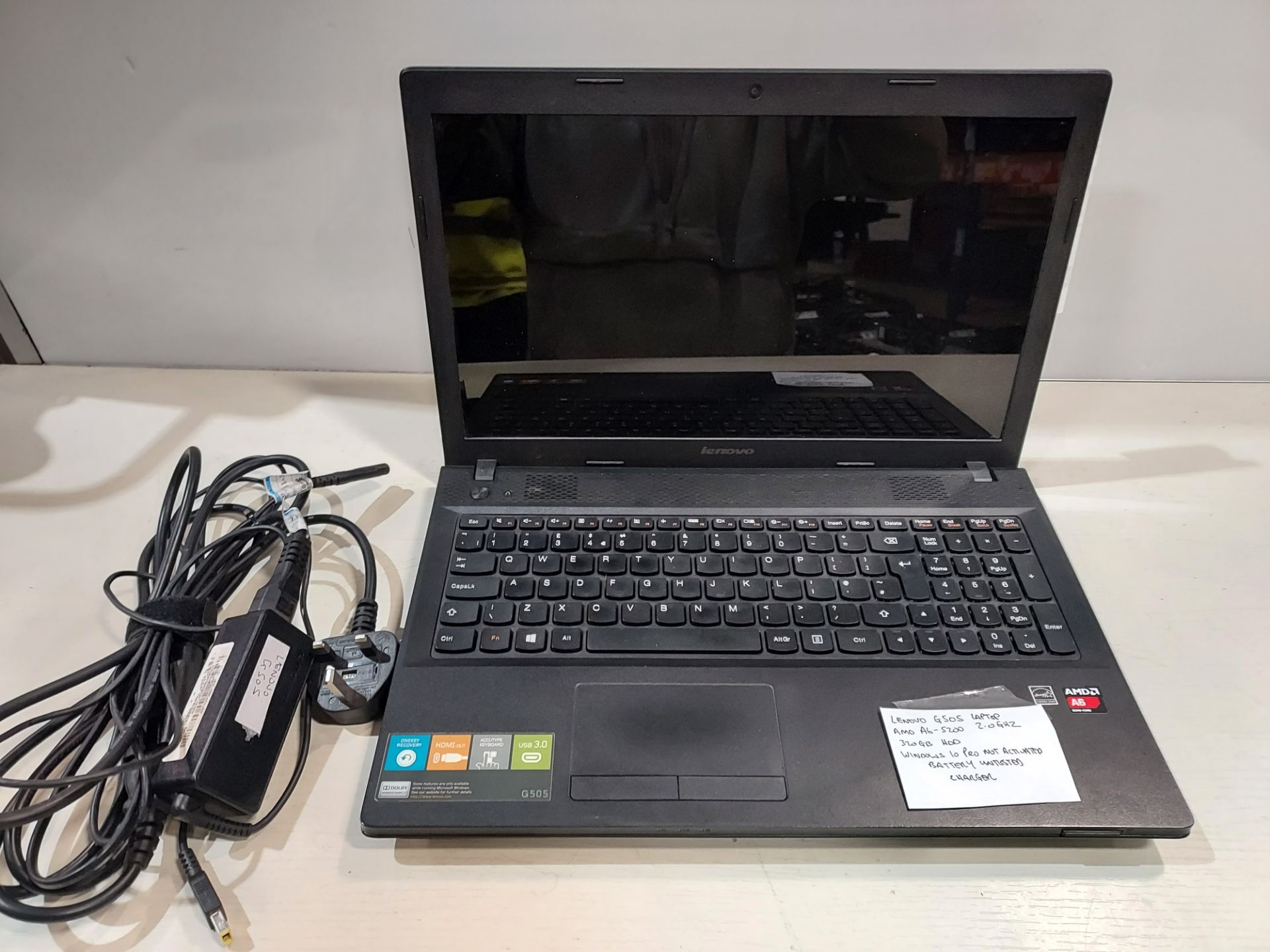 1 X DELL G505 LAPTOP - AMD A6-5200 - 2.0GHZ- 320GB HDD - WINDOWS 10 PRO NOT ACTIVATED - BATTERY