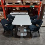 1 X RAFAEL DINING TABLE IN LIGHT GREY EXTENDING 1200/ 1600 X 800mm WITH 4 VELVET ARM CHAIRS (