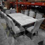 1 X GRANITE TOP OTTAVIA DINING TABLE IN GREY AND WHITE ( L 200 CM X W 100 CM X H 78 CM) WITH 8