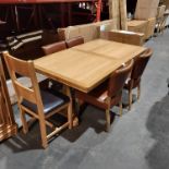 1 X WOODEN EXTENDABLE OAK DINING TABLE ( L 180 - 230 CM / X W 100 CM / X H 76 CM ) WITH 5 FAUX