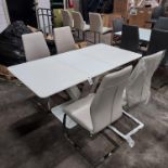 1 X RAFAEL DINING TABLE IN WHITE EXTENDING 1200/ 1600 X 800mm WITH 4 FAUX LEATHER CREAM CHAIRS (