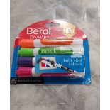 240 X BRAND NEW PACKS OF 4 BEROL DRY WIPE WHITEBOARD MARKERS - IN ORANGE GREEN PURPLE AND PINK -