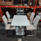 1 X RAFAEL DINING TABLE IN WHITE EXTENDING 1200/ 1600 X 800mm WITH 4 FAUX LEATHER WHITE CHAIRS (