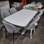 1 X LAZZARO DINING TABLE IN WHITE EXTENDING 1600/2000 X 900mm WITH 6 GREY CHAIRS (PLEASE NOTE