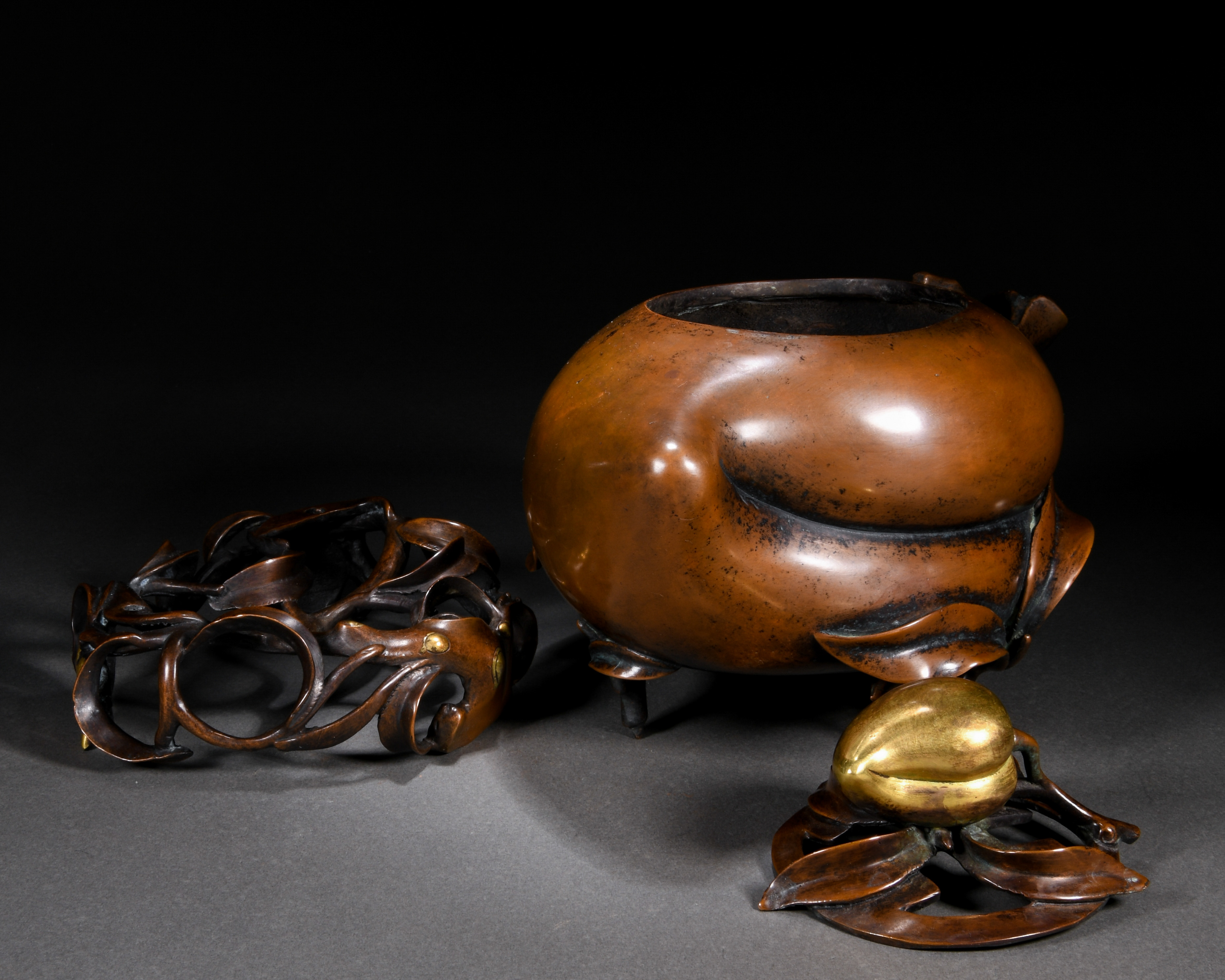 A Chinese Bronze Peach Shaped Incense Burner - Image 9 of 10