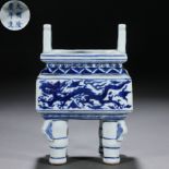 A Chinese Blue and White Dragon Incense Burner