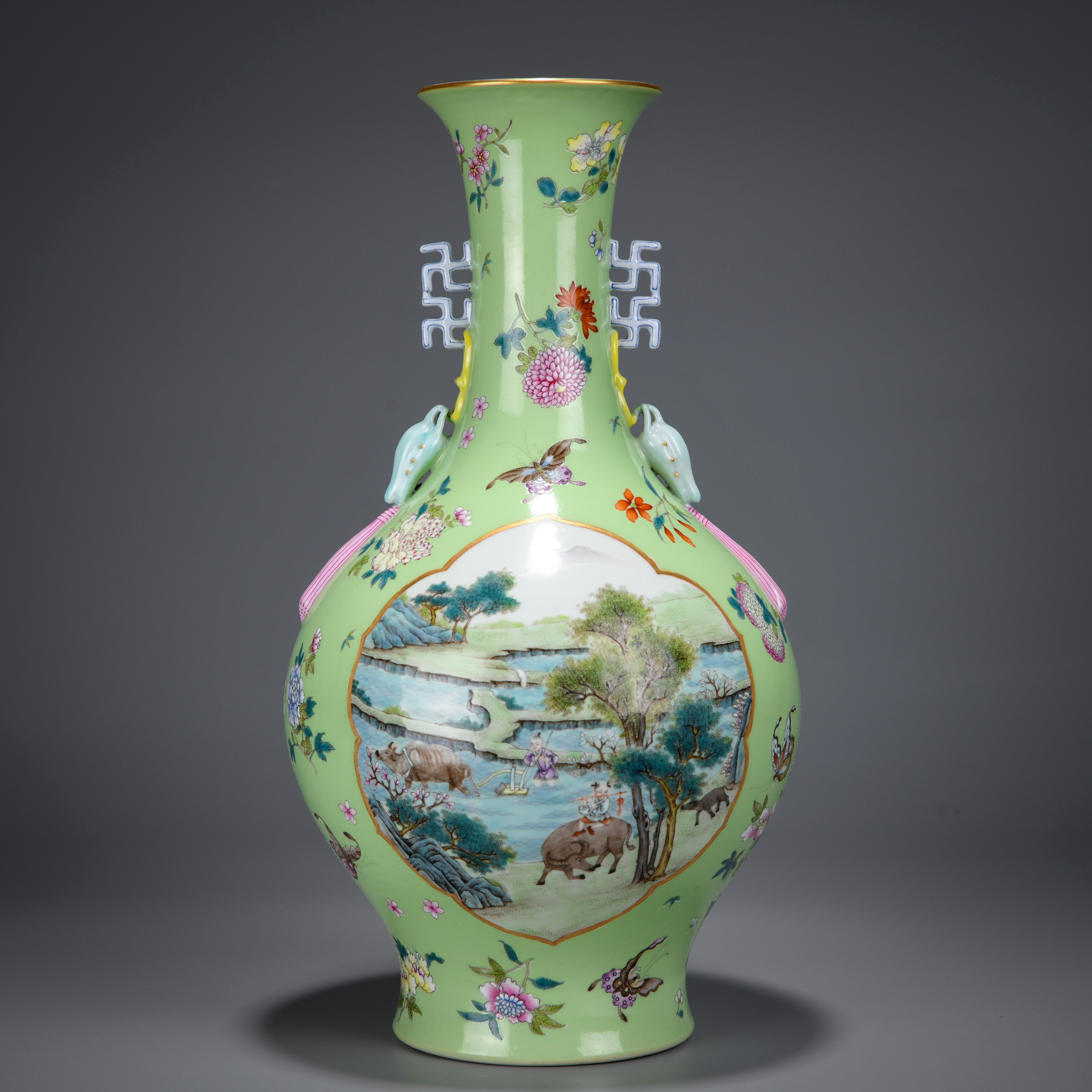 A Chinese Famille Rose Butterflies and Figure Vase - Image 3 of 11