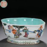 A Chinese Famille Verte Figural Story Narcissus Bowl