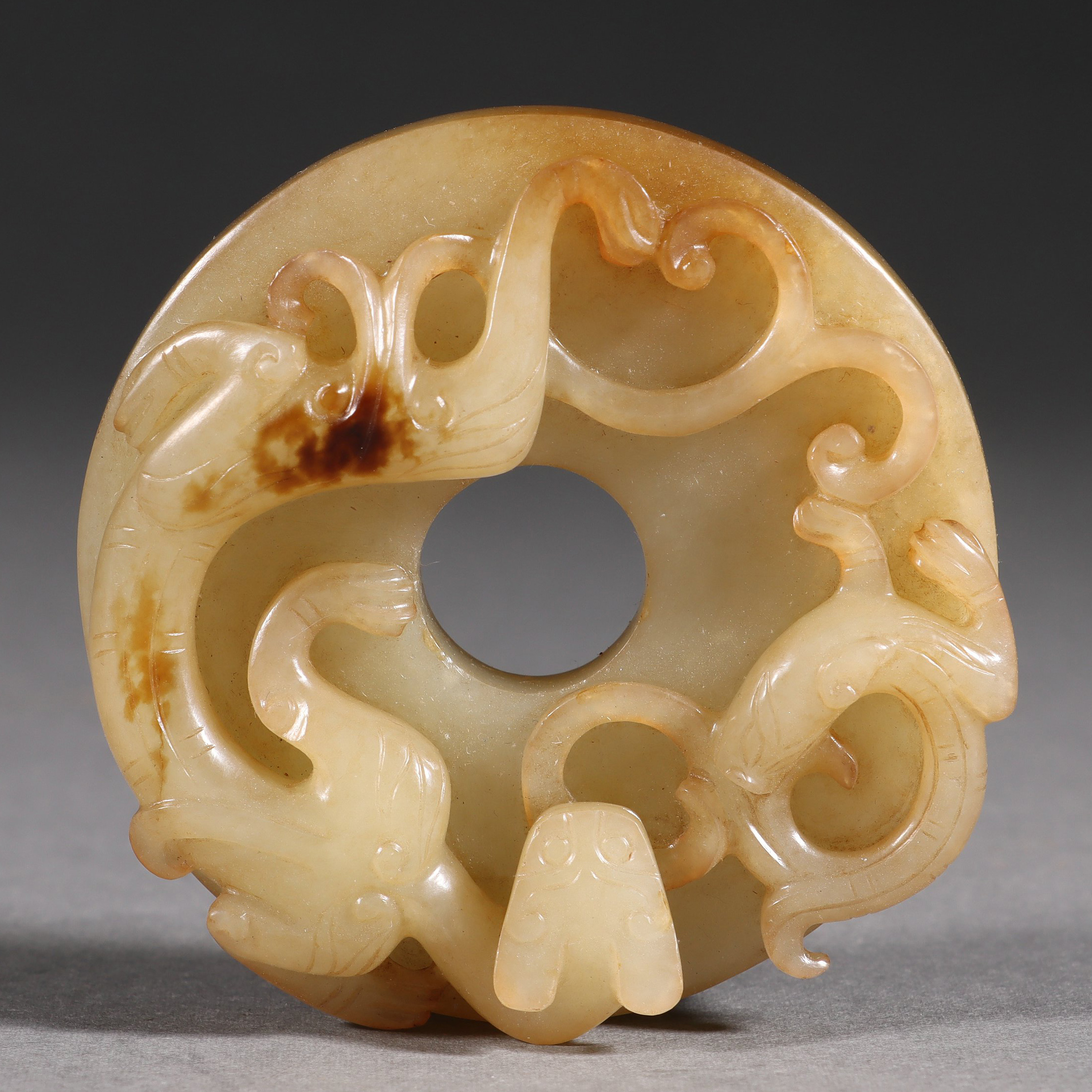 A Chinese Carved Jade Chilong Disc Bi