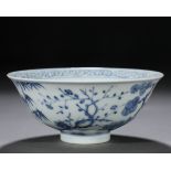 A Chinese Blue and White Pine Bamboo and Plum Bowl