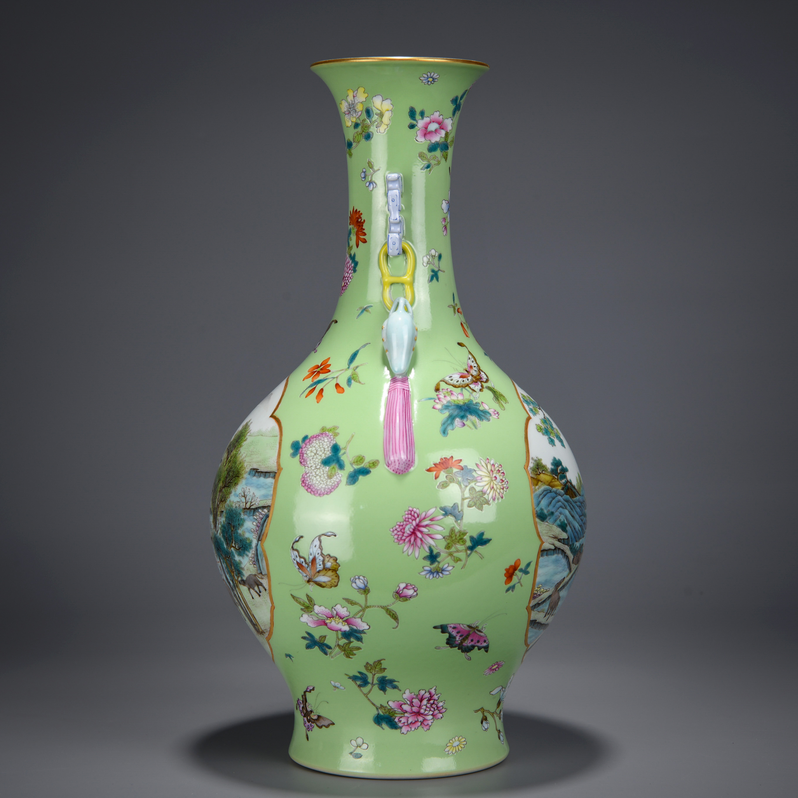 A Chinese Famille Rose Butterflies and Figure Vase - Image 4 of 11