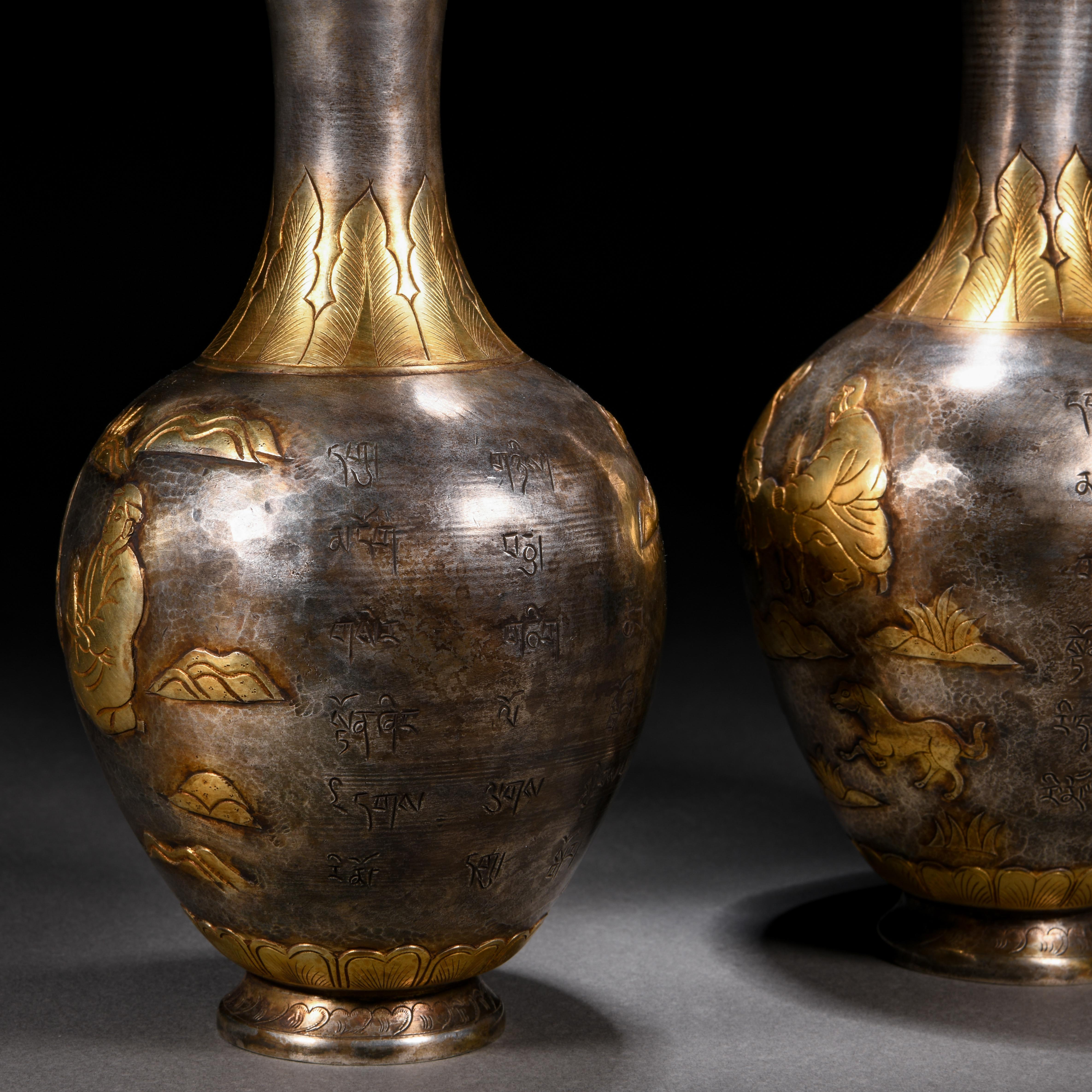Pair Chinese Bronze Partly Gilt Figural Story Vases - Image 5 of 8