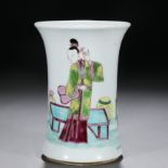 A Chinese Famille Verte Figural Story Brushpot