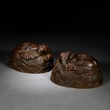 Pair Chinese Carved Aloeswood Beast Form Paper Weights