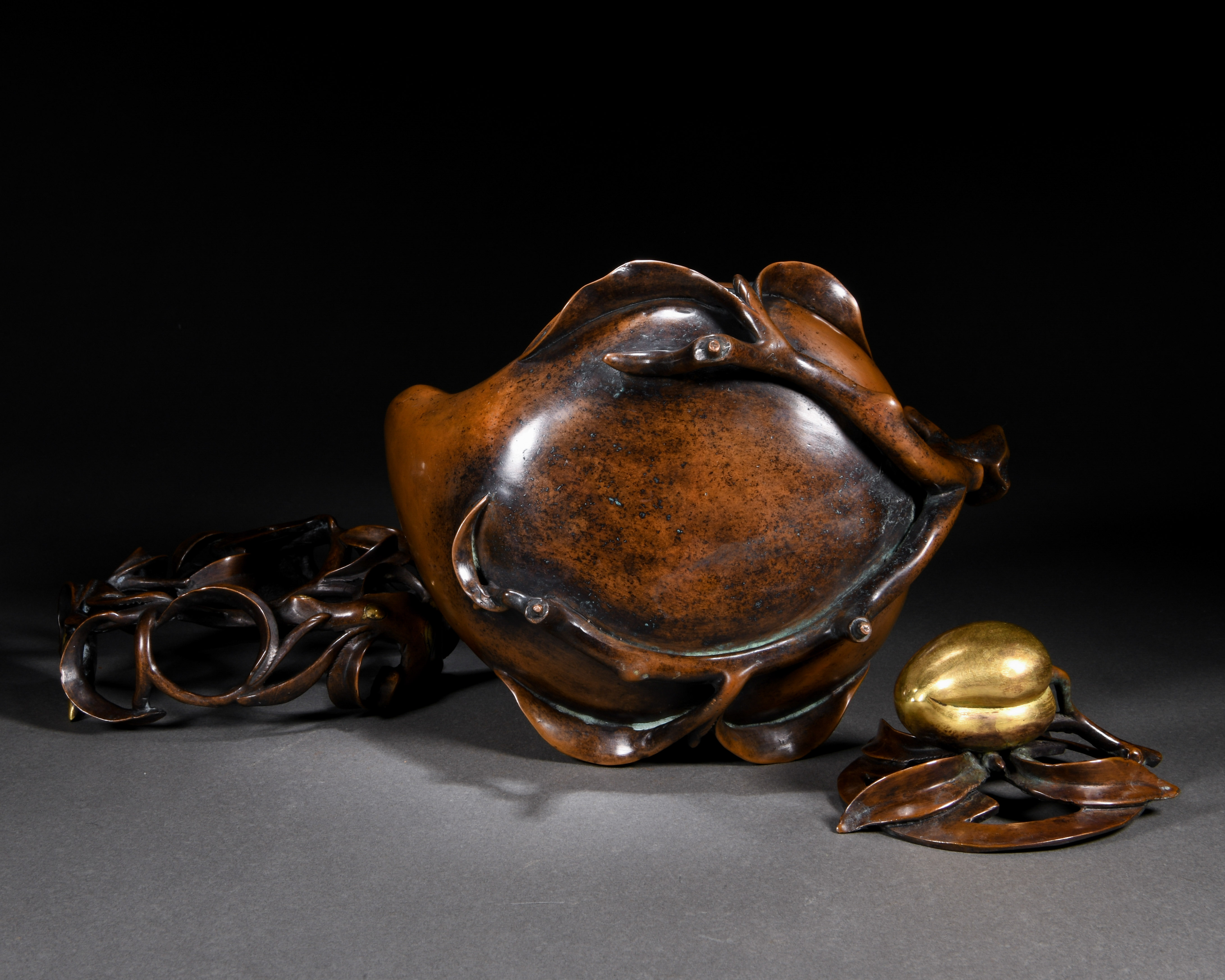 A Chinese Bronze Peach Shaped Incense Burner - Image 10 of 10