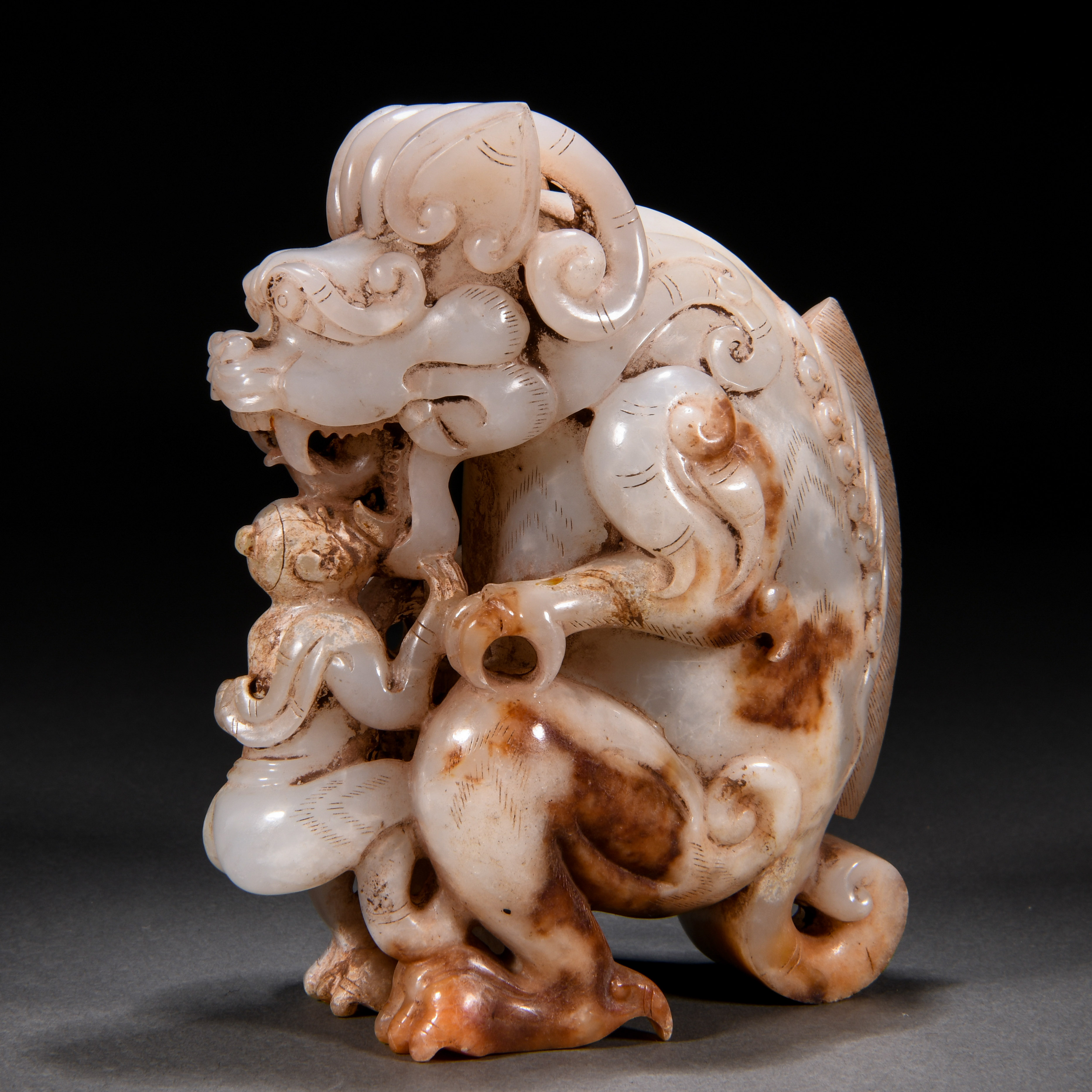 A Chinese Carved Archaic Jade Mythical Beast