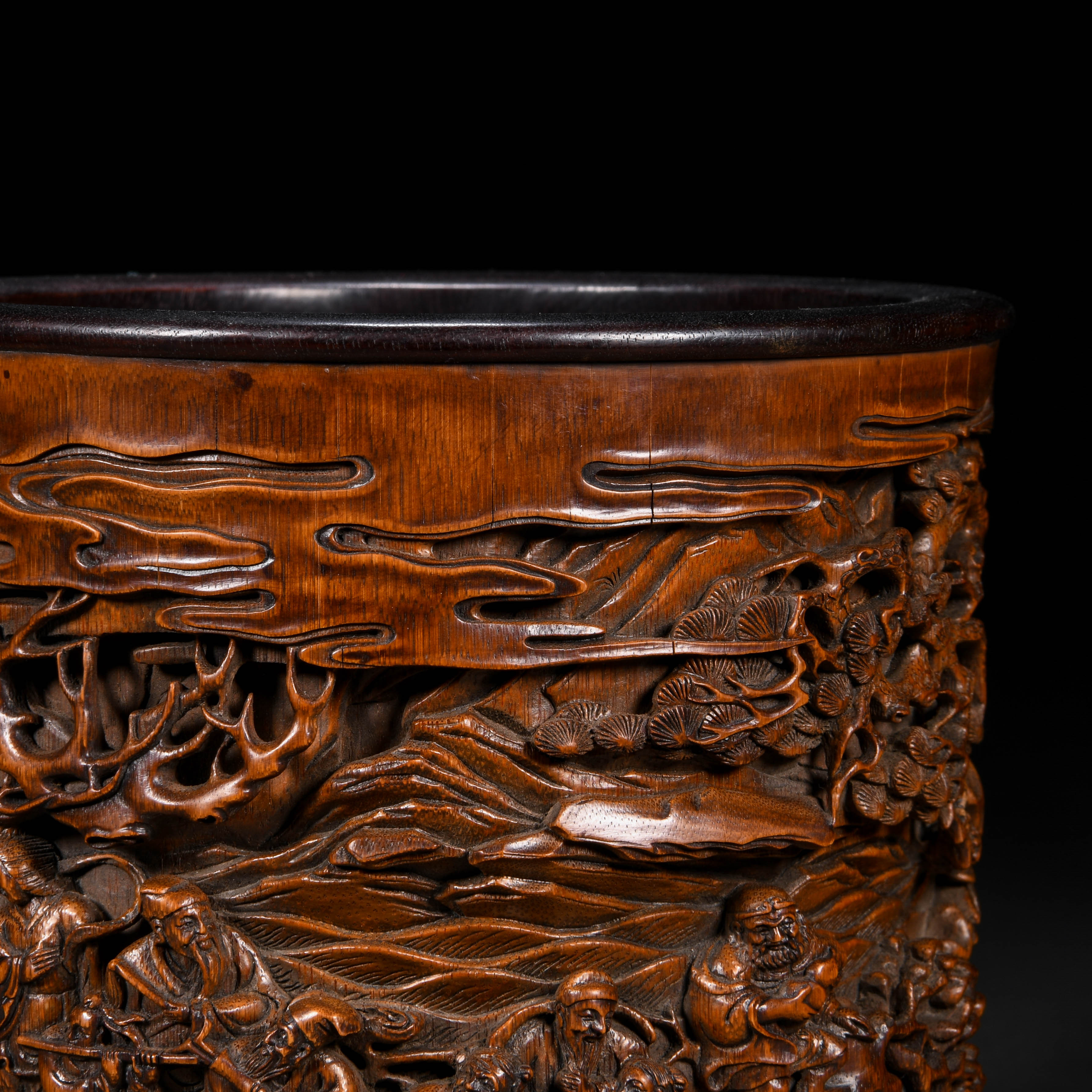A Chinese Carved Bamboo Eight Immortals Brushpot - Image 2 of 10