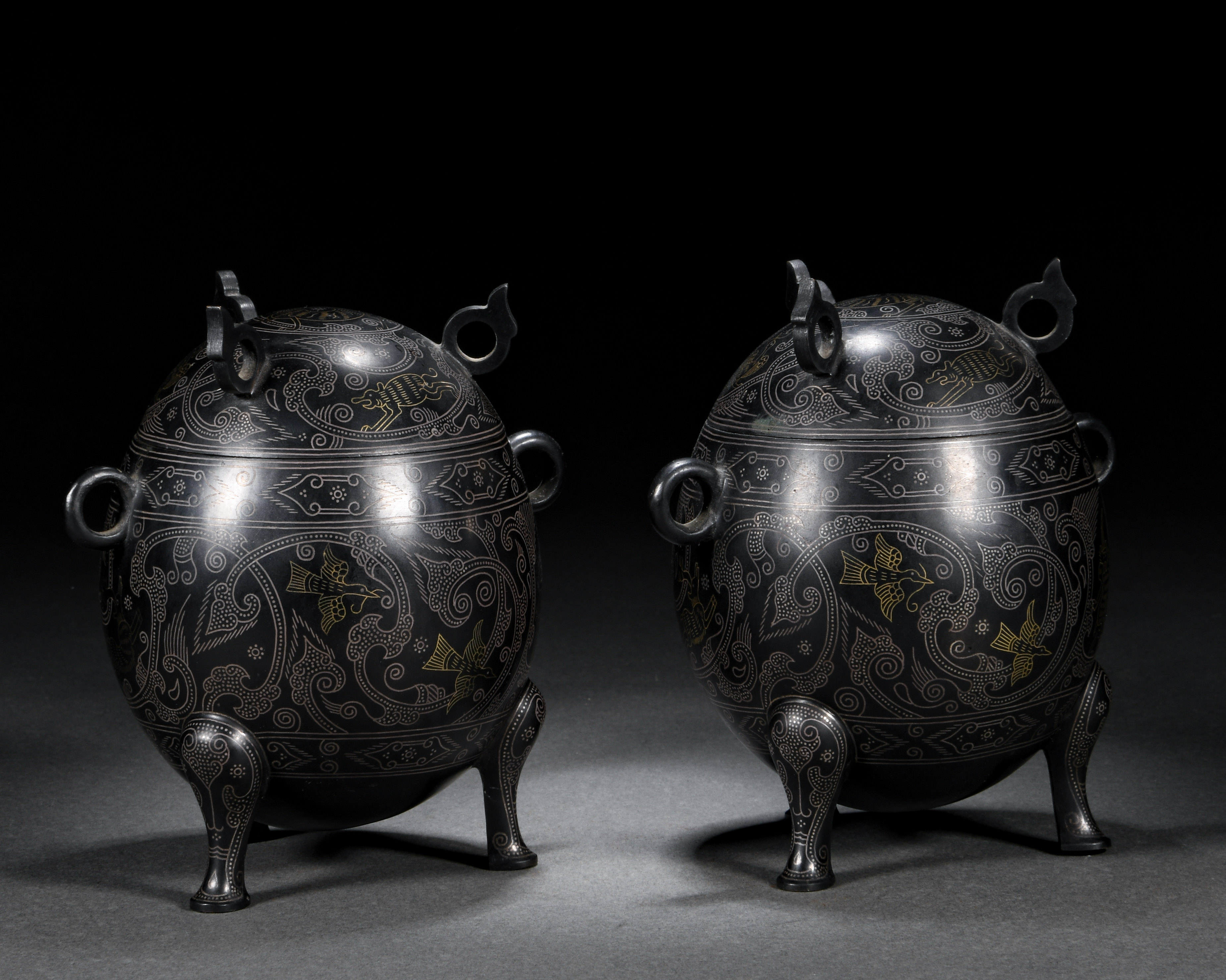 A Chinese Gold and Silver Decorated Vessels Dou - Image 3 of 9