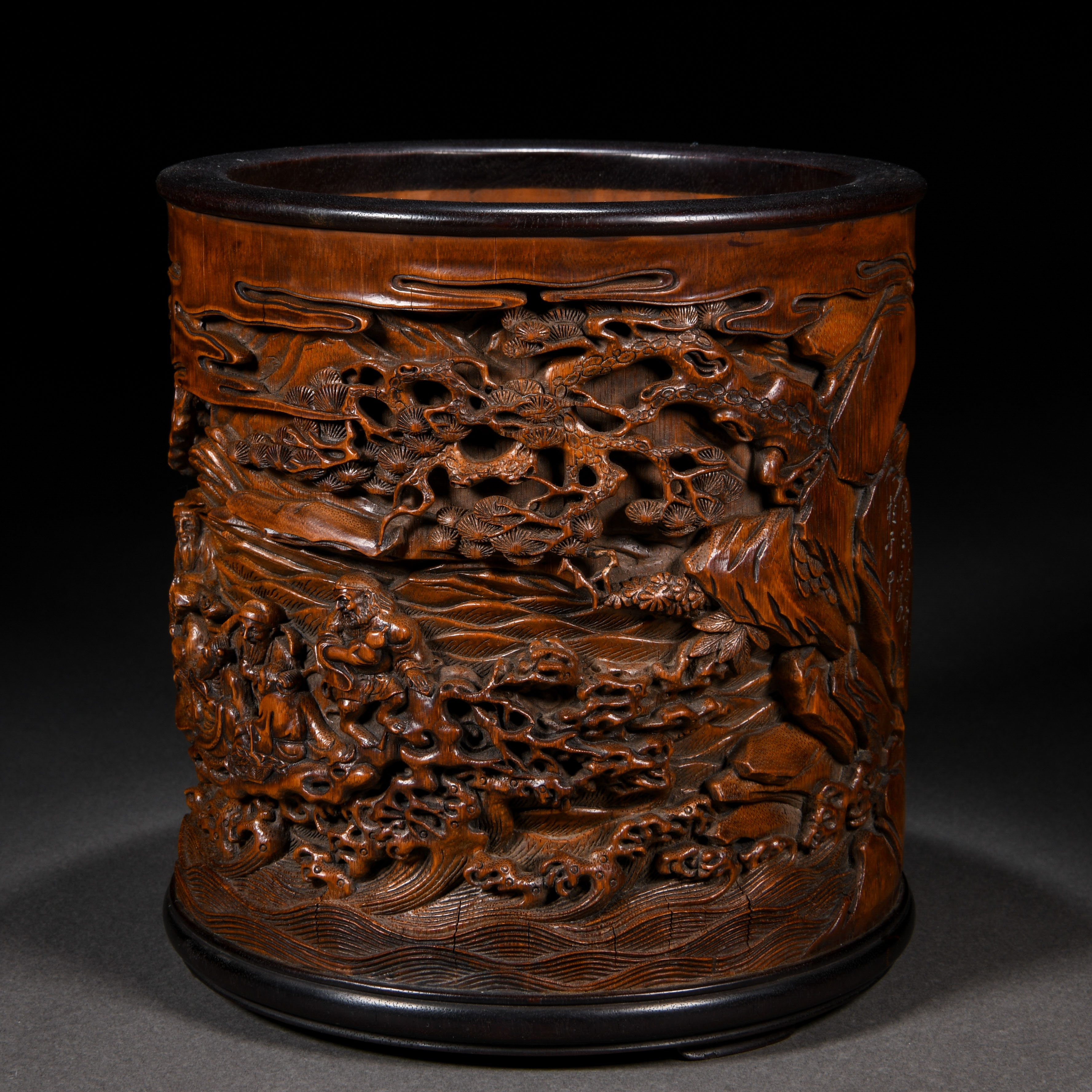 A Chinese Carved Bamboo Eight Immortals Brushpot - Image 4 of 10