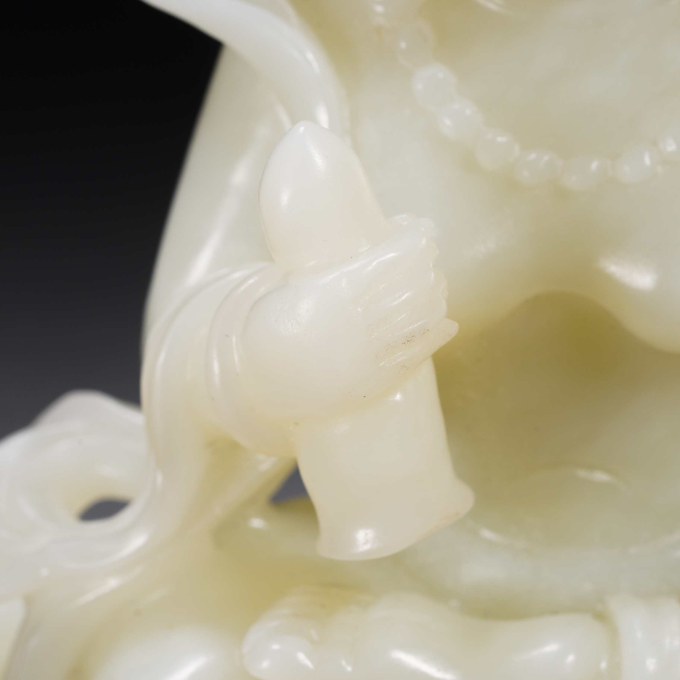 A Chinese Carved White Jade Bodhisattva with Lion - Image 3 of 13