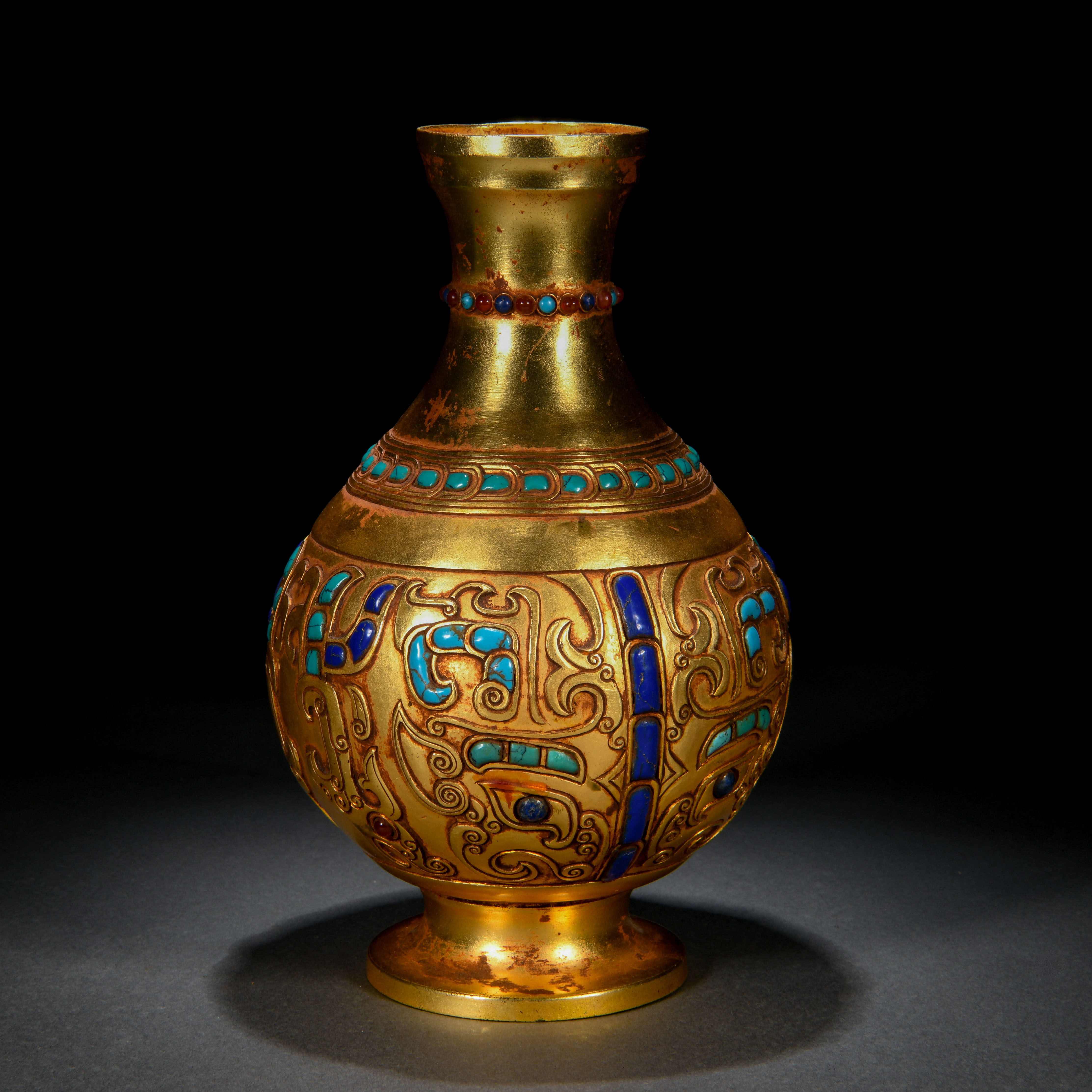 A Chinese Hardstones Inlaid Bronze-gilt Vase - Image 2 of 7