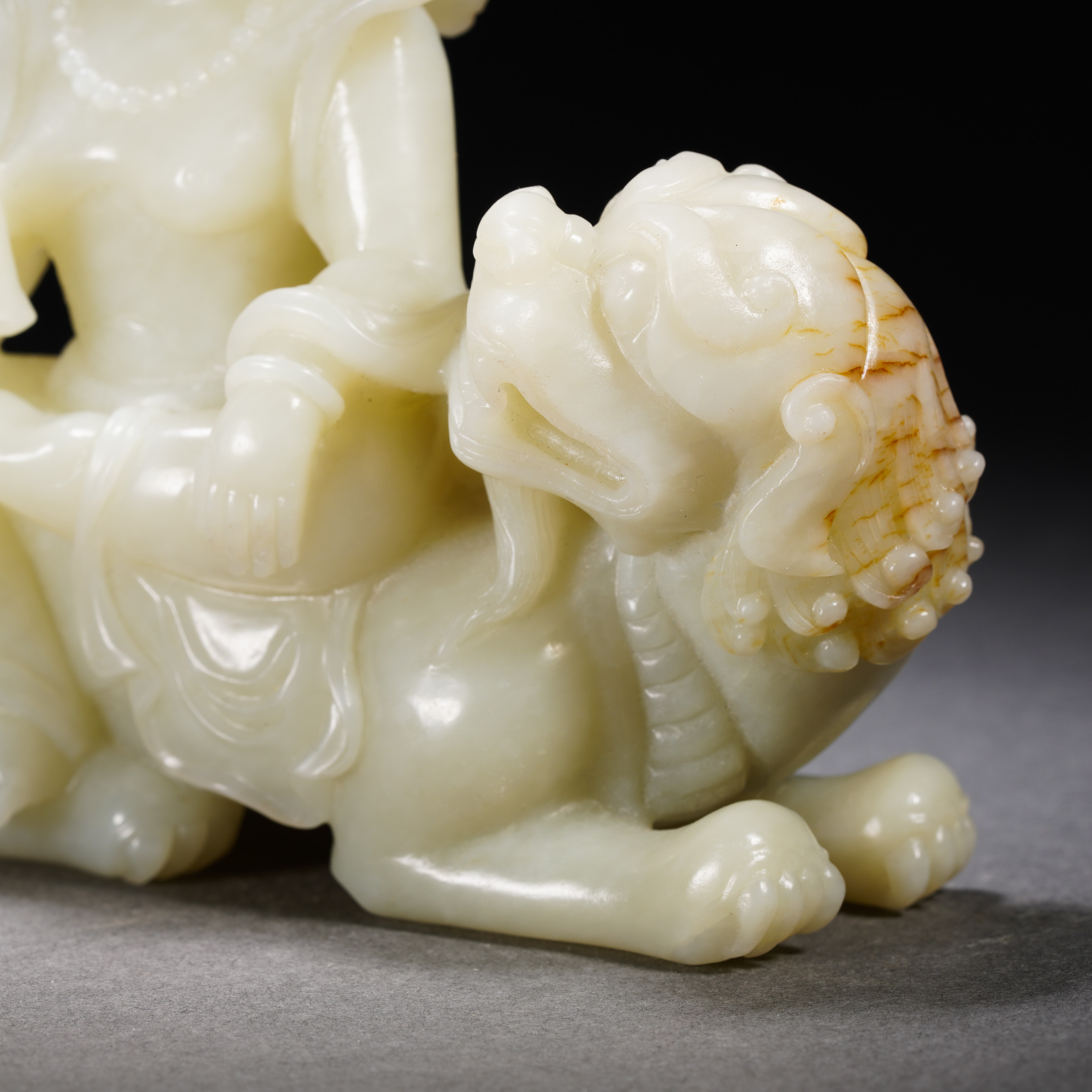 A Chinese Carved White Jade Bodhisattva with Lion - Image 7 of 13