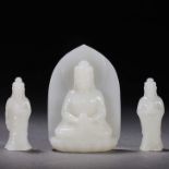 A Set of Three Chinese Carved Jade Buddha with Acolytes