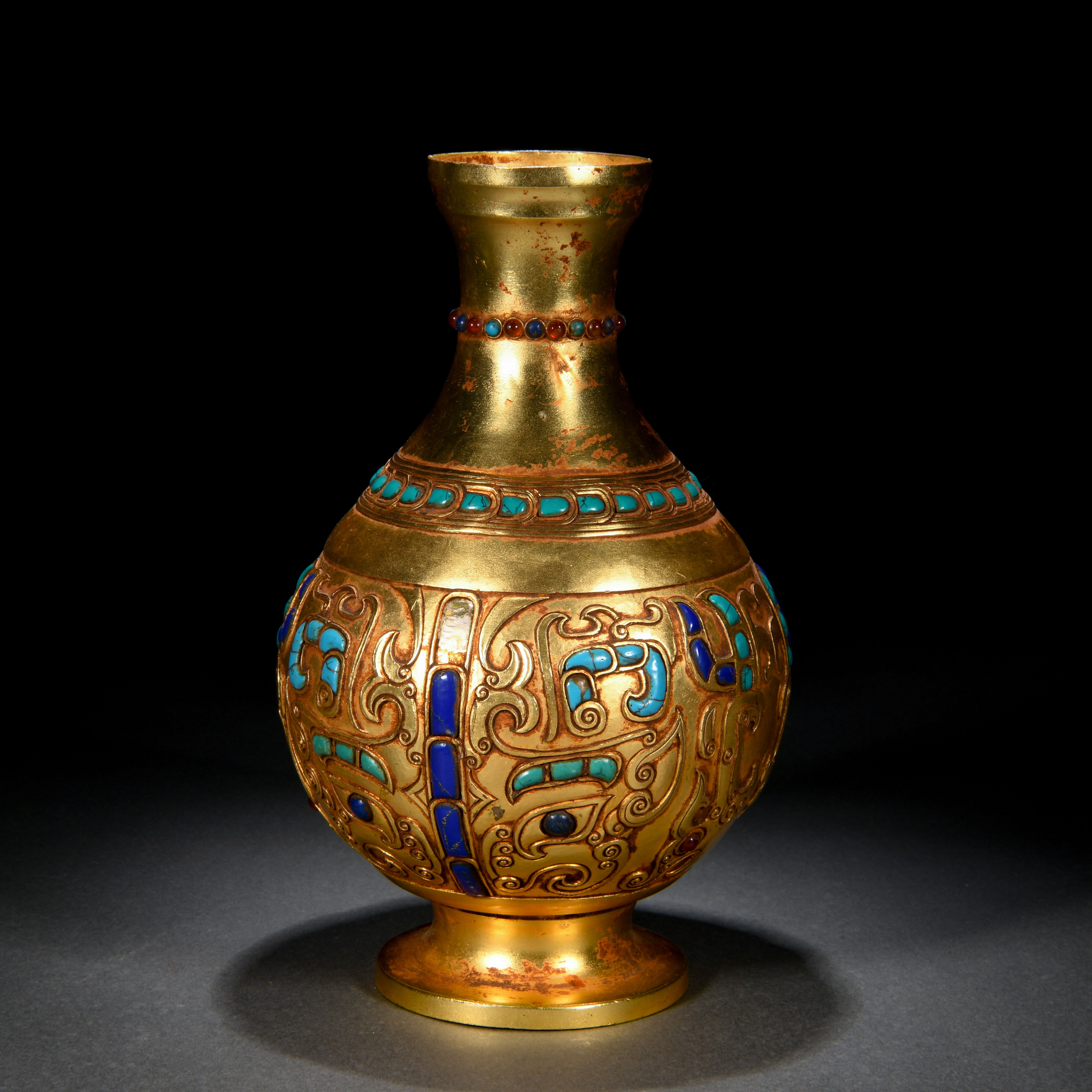 A Chinese Hardstones Inlaid Bronze-gilt Vase - Image 5 of 7