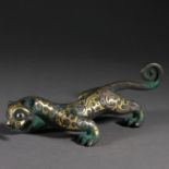 A Chinese Gold and Silver Decorated Bronze Leopard