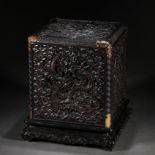 A Chinese Carved Rosewood Dragon Seal Box