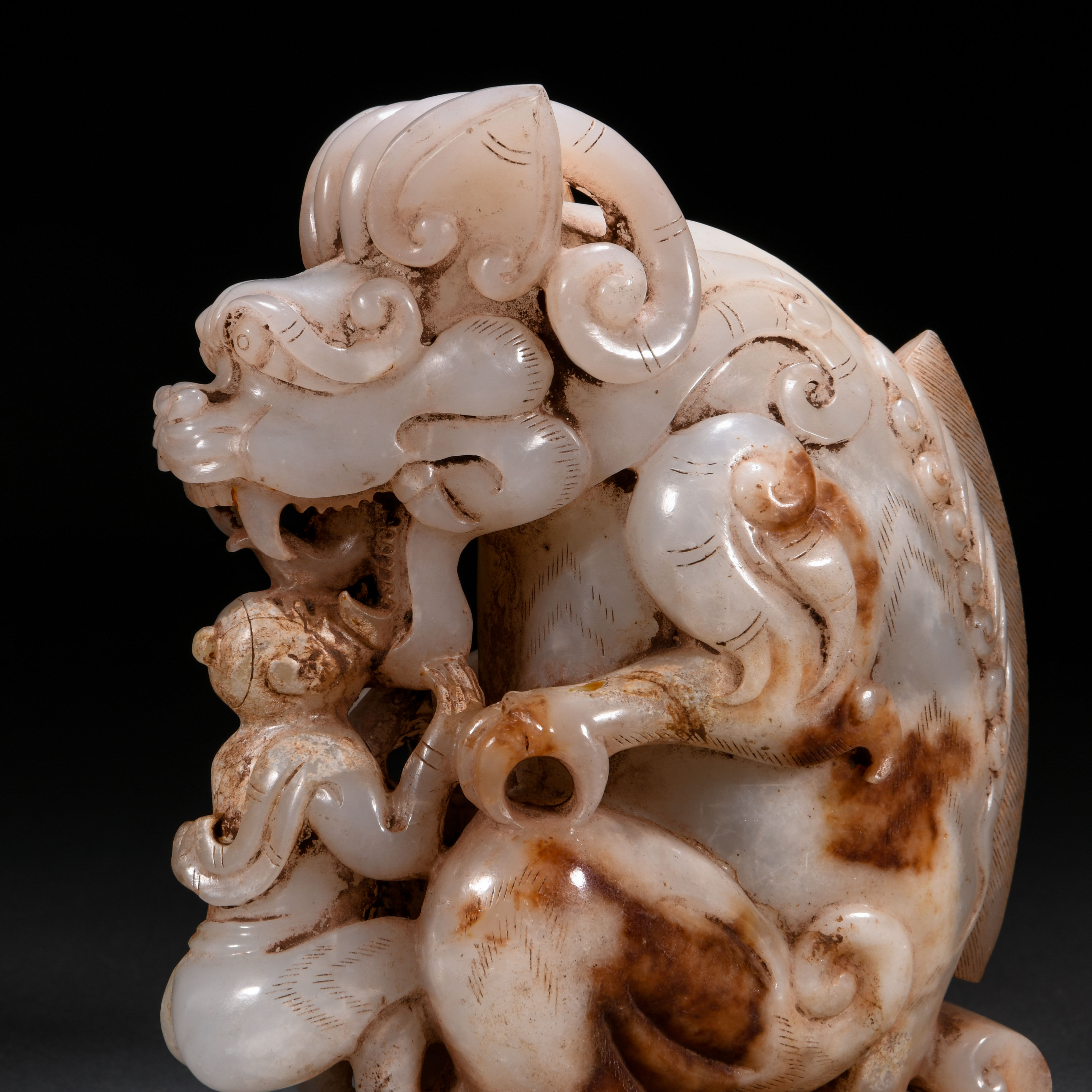 A Chinese Carved Archaic Jade Mythical Beast - Image 5 of 8