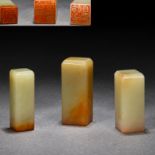 A Set of Three Chinese Carved Jade Seals