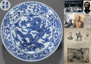 A Chinese Blue and White Dragon Plate
