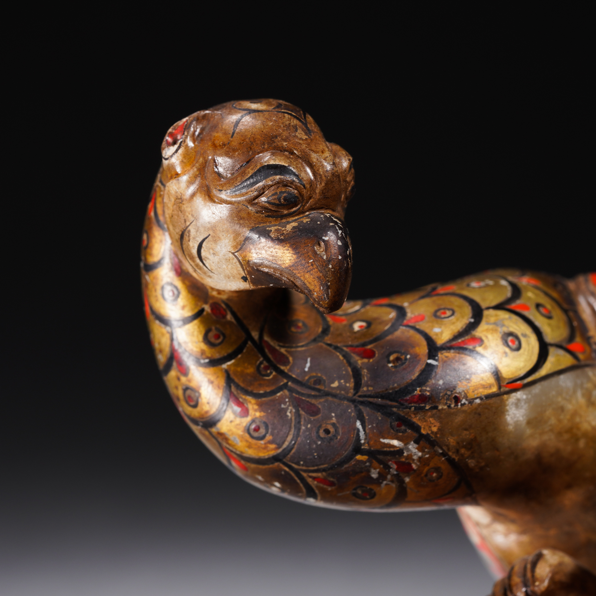 A Chinese Polychrome Painted Carved Jade Mythical Bird - Image 6 of 8