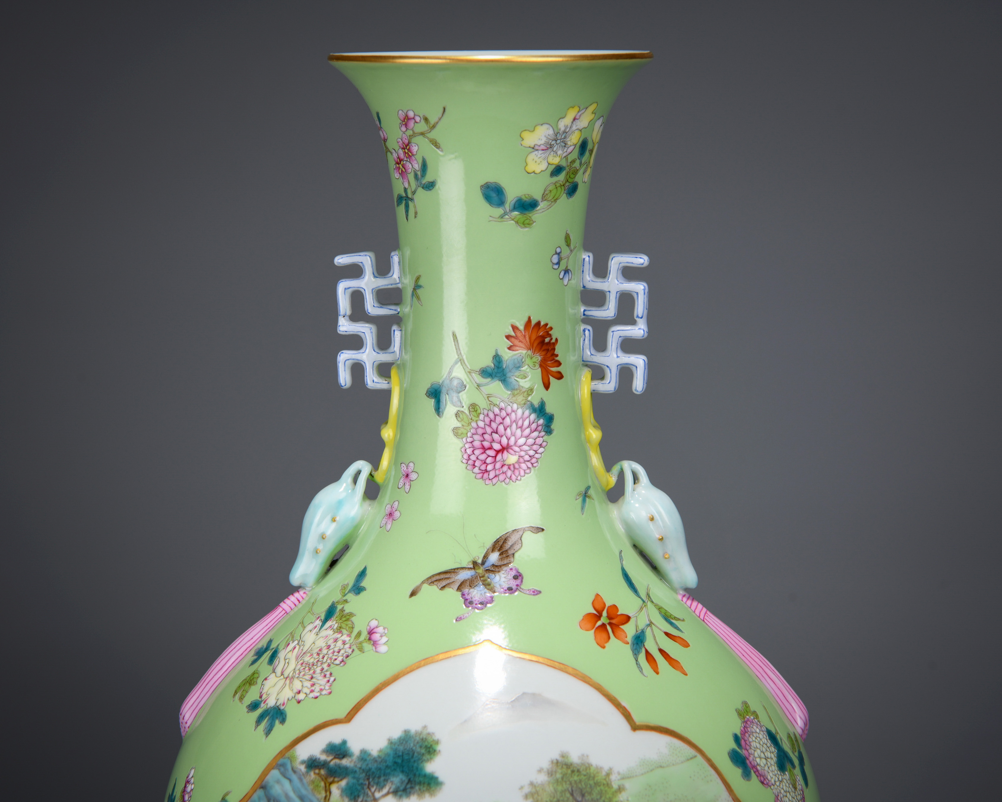 A Chinese Famille Rose Butterflies and Figure Vase - Image 6 of 11