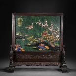 A Chinese Hard-stones Inlaid Rosewood Table Screen