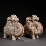 Pair Chinese Carved Jade Camels