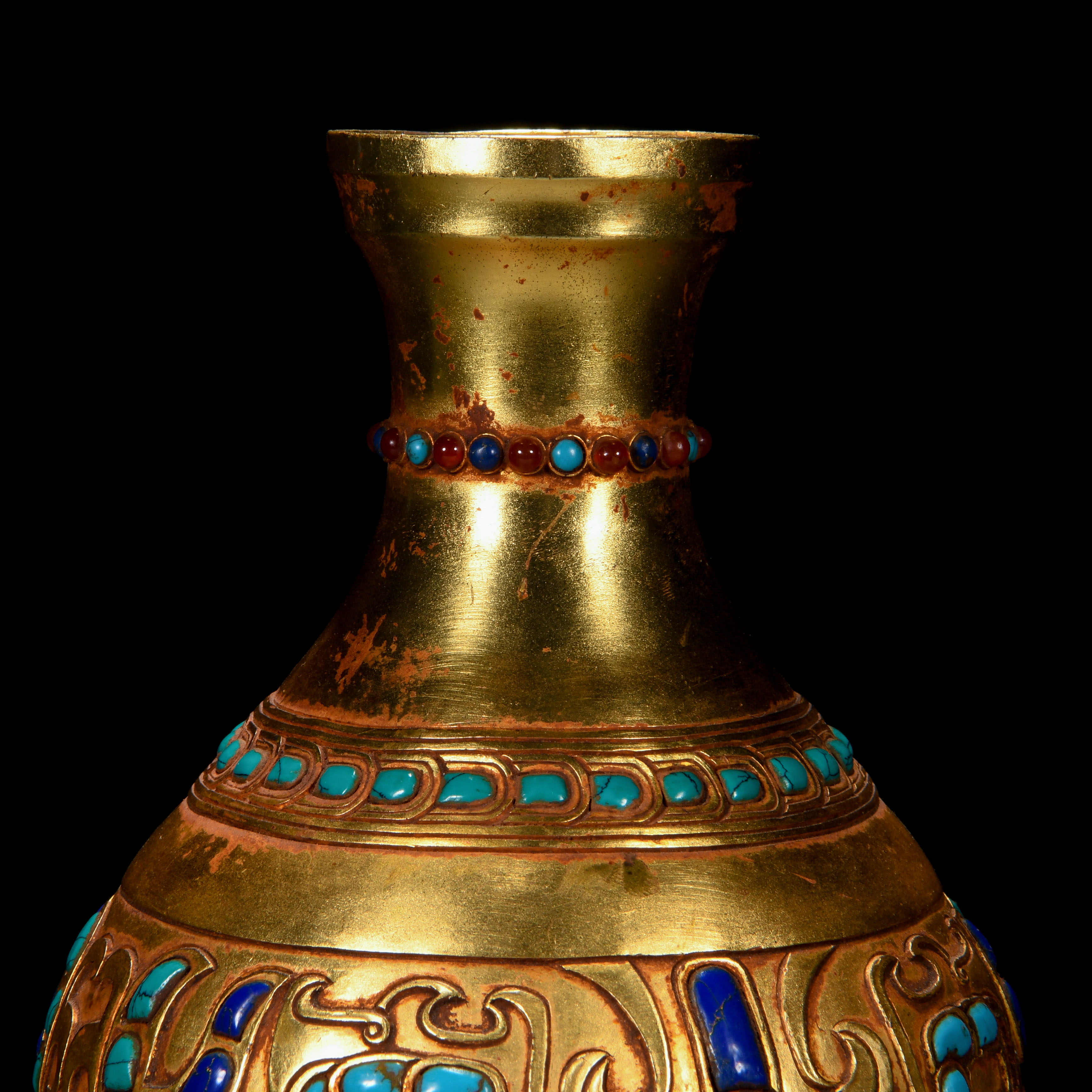 A Chinese Hardstones Inlaid Bronze-gilt Vase - Image 4 of 7