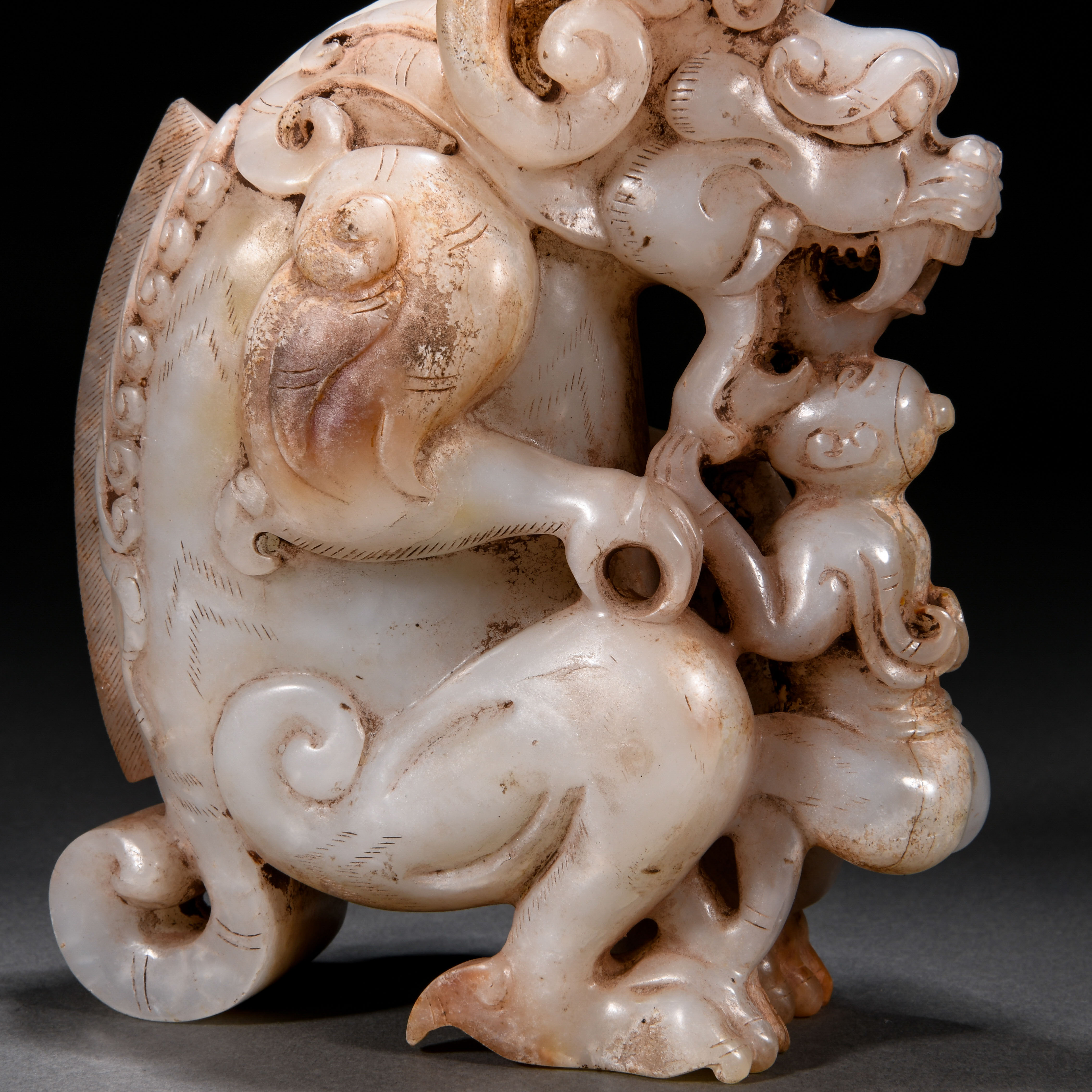 A Chinese Carved Archaic Jade Mythical Beast - Image 4 of 8