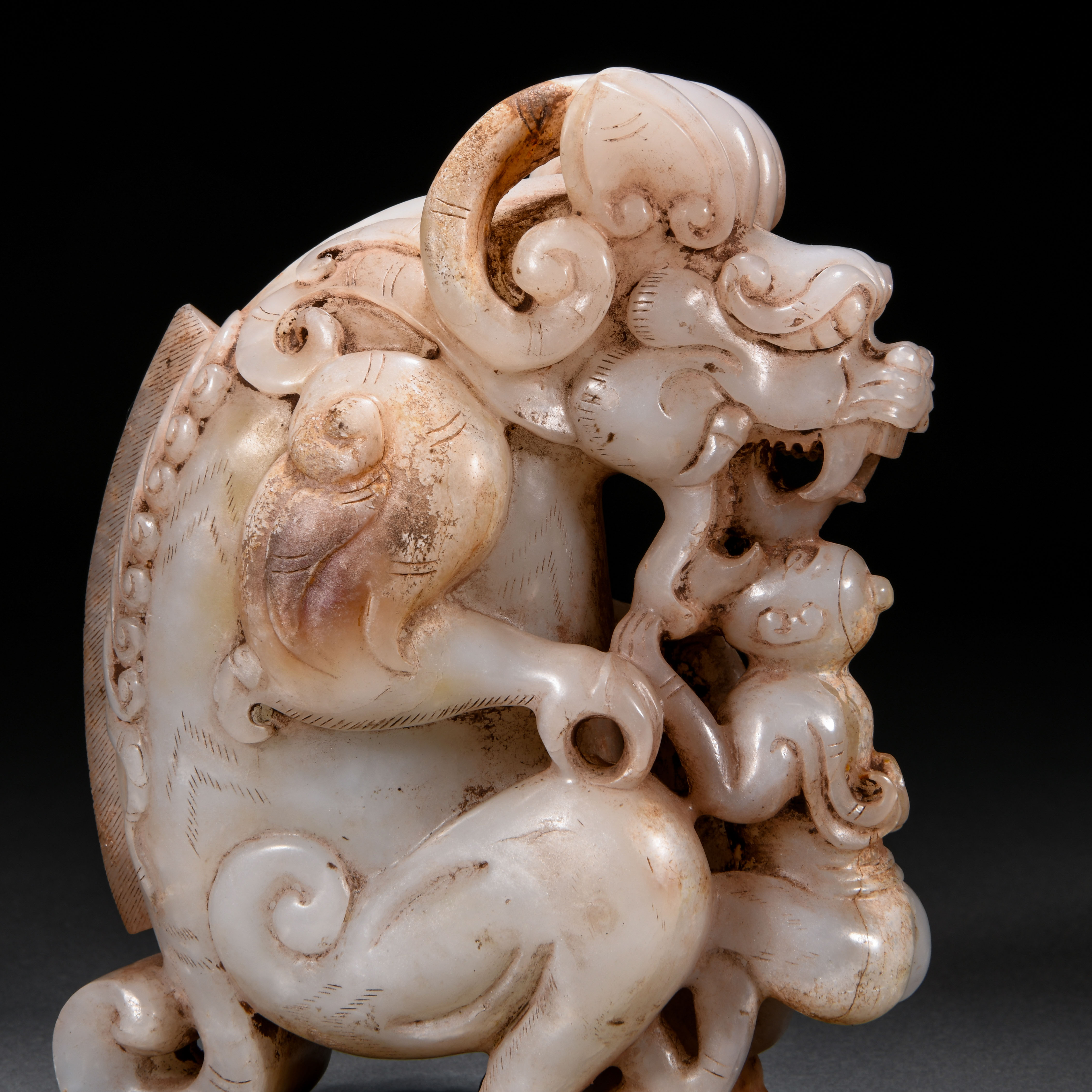 A Chinese Carved Archaic Jade Mythical Beast - Image 3 of 8