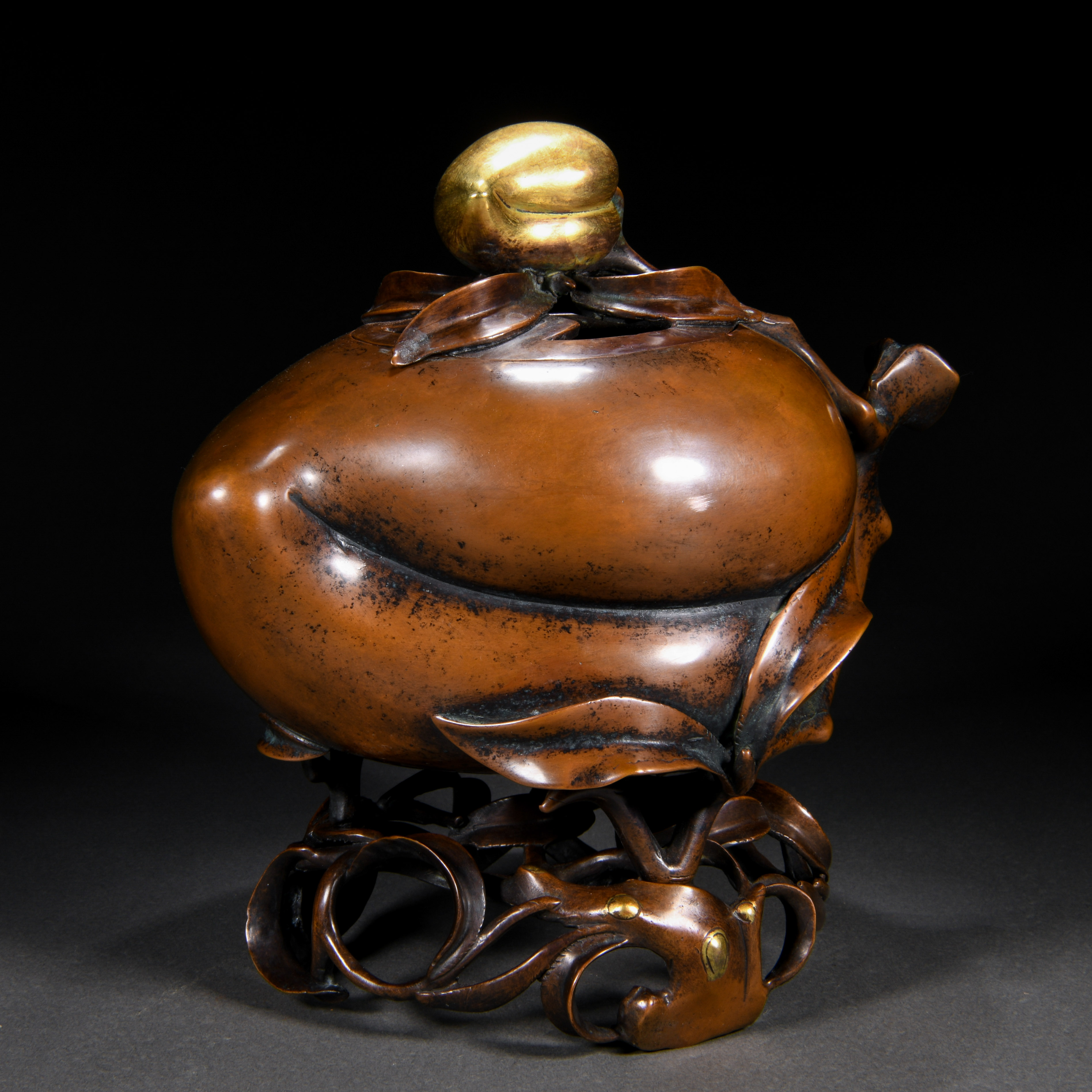 A Chinese Bronze Peach Shaped Incense Burner - Image 3 of 10