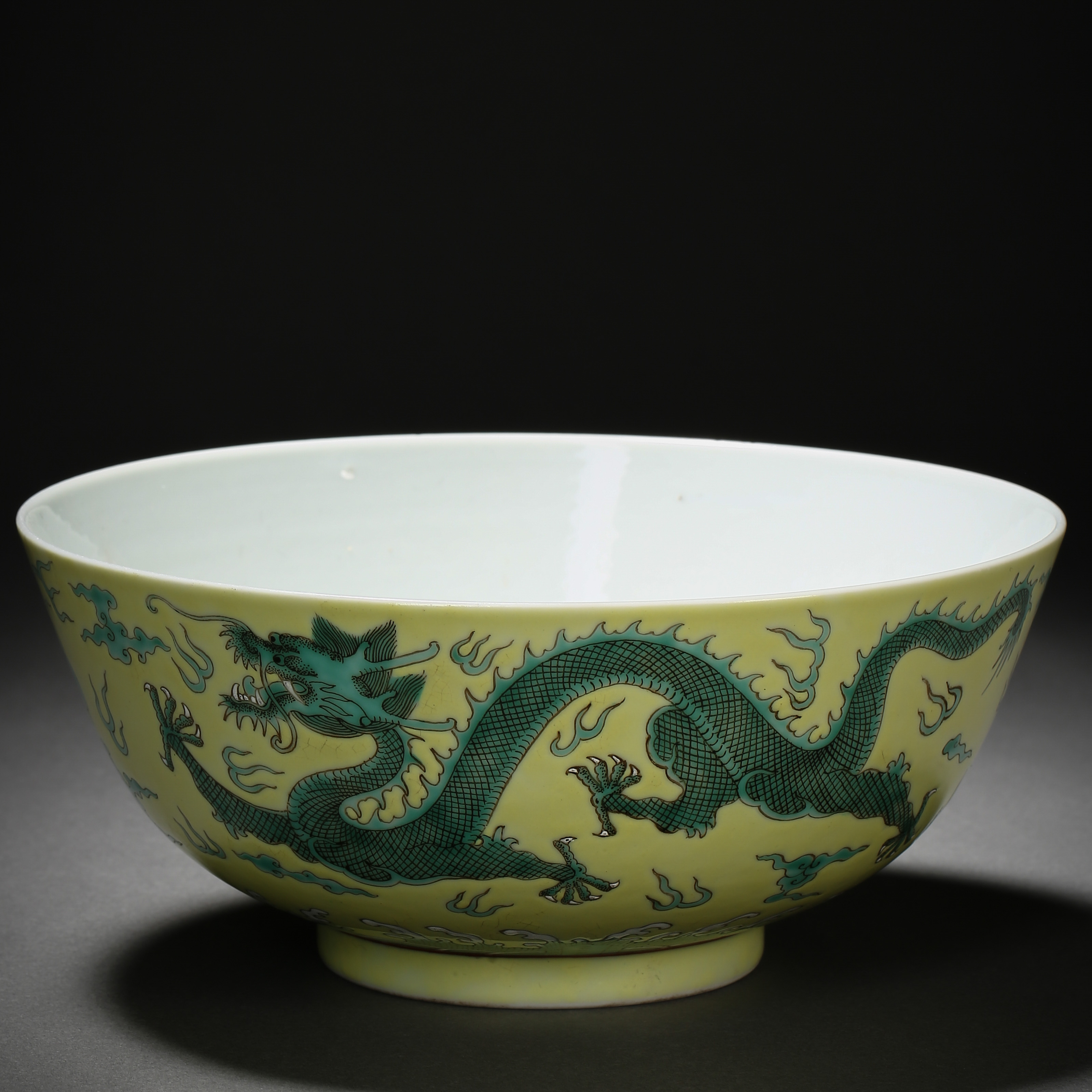 A Yellow Ground and Green Enameled Dragon Bowl - Image 6 of 10