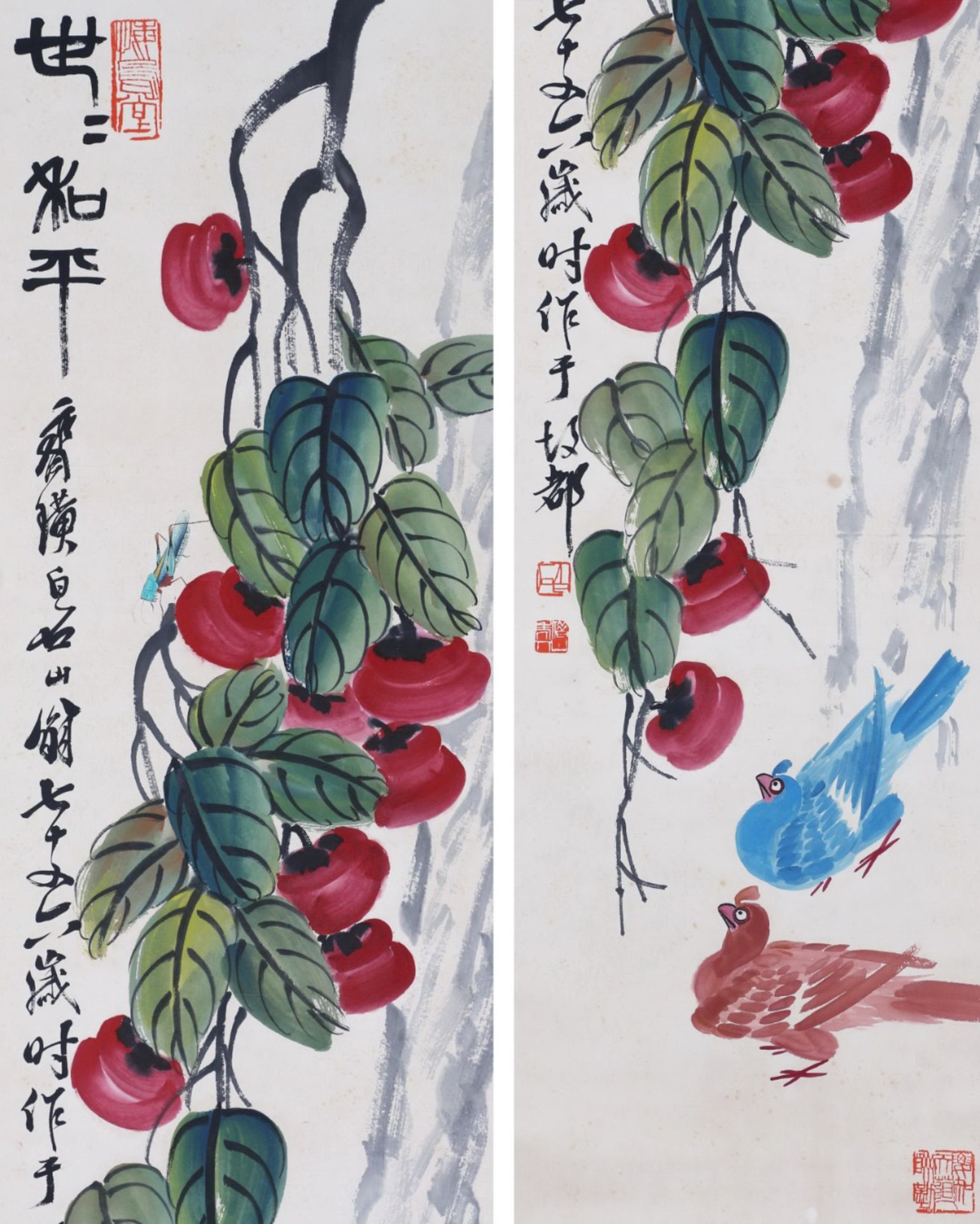 Four Pages of Chinese Scroll Painting Signed Qi Baishi - Bild 6 aus 10