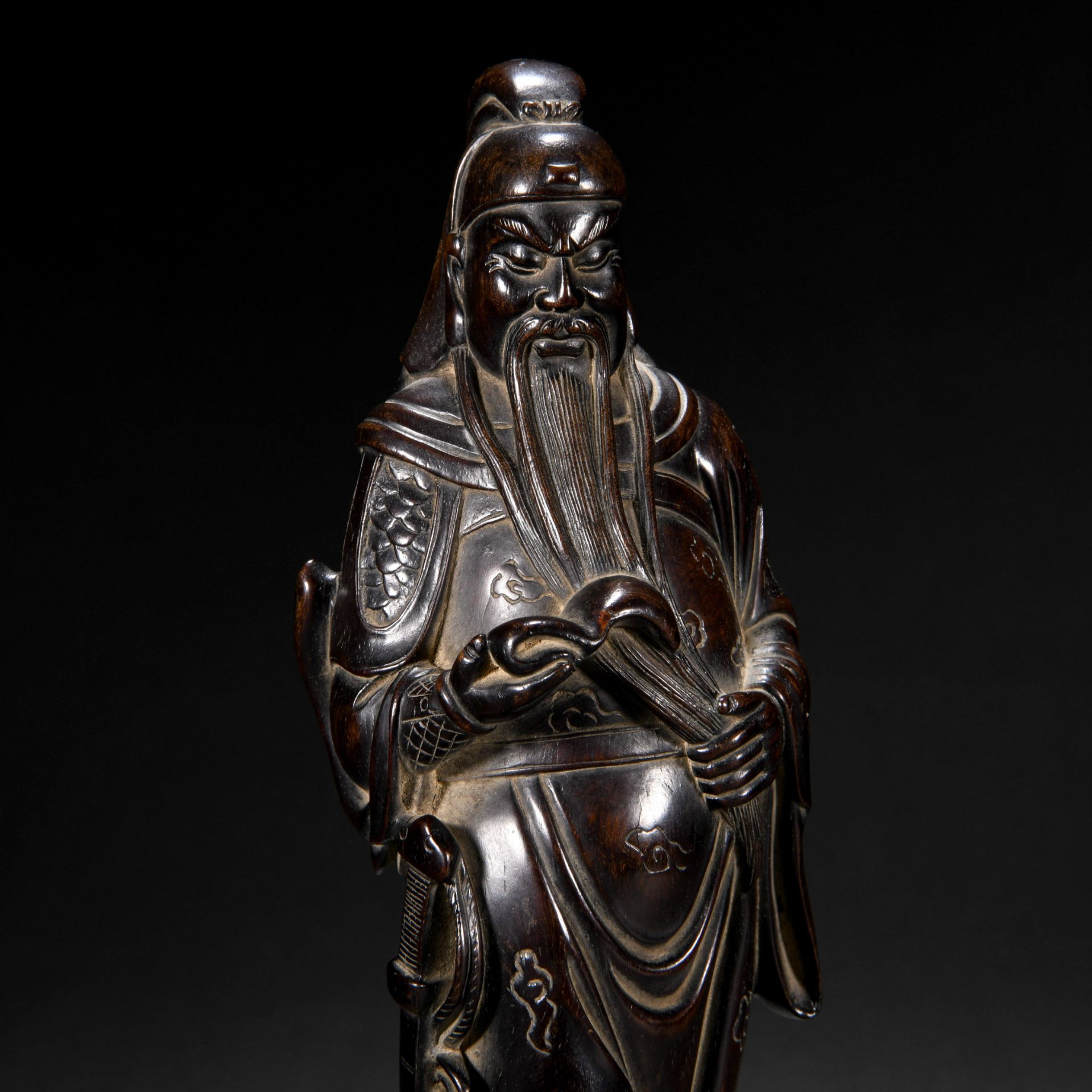 A Chinese Carved Rosewood Standing Figure - Image 3 of 7