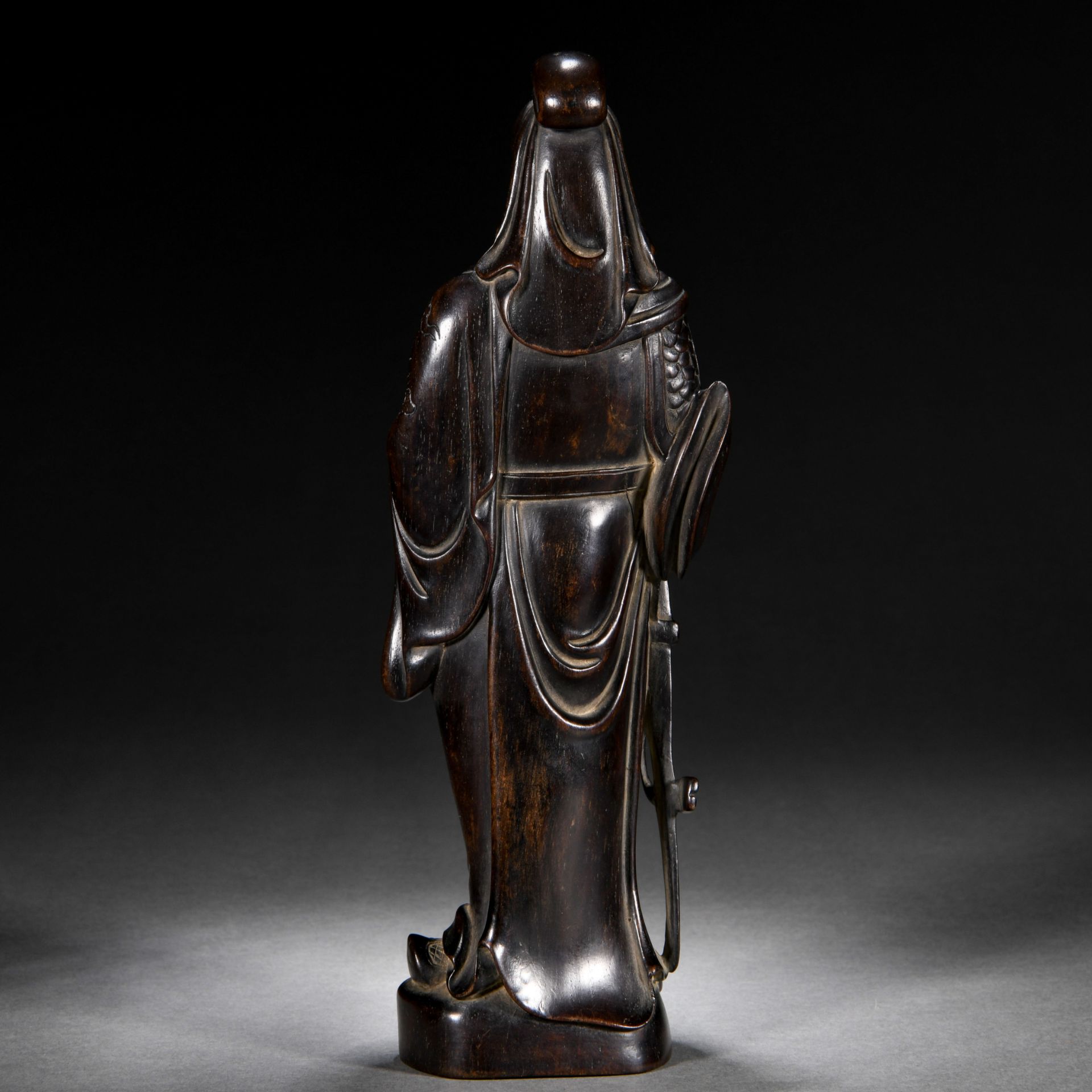A Chinese Carved Rosewood Standing Figure - Image 5 of 7