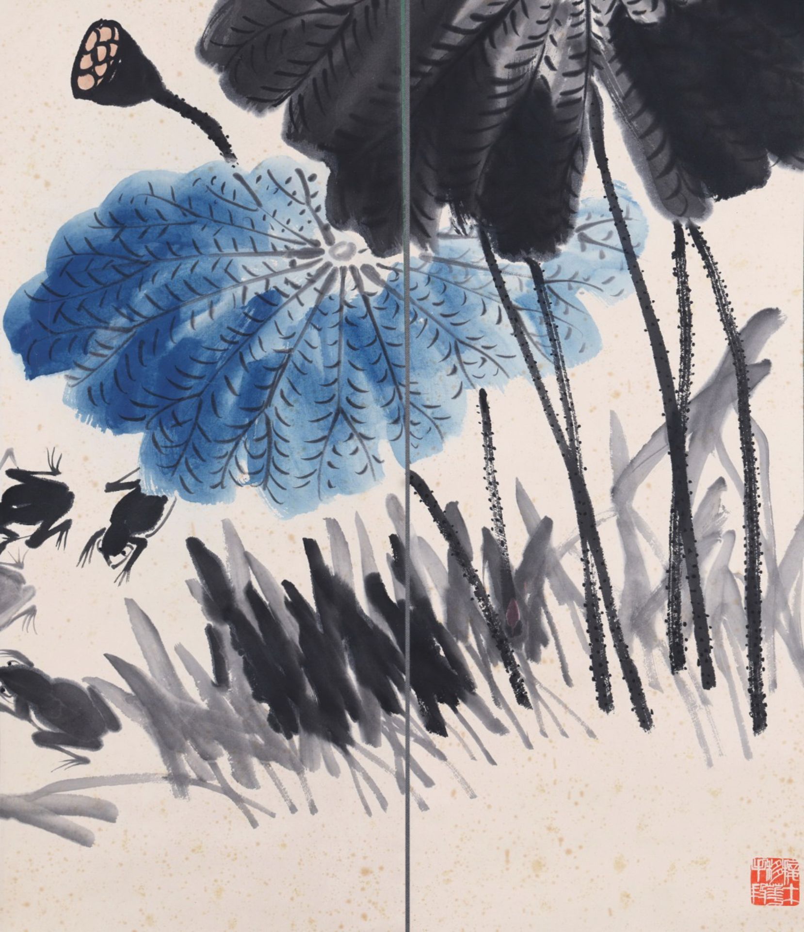 Six Pages of Chinese Scroll Painting Signed Qi Baishi - Bild 7 aus 10