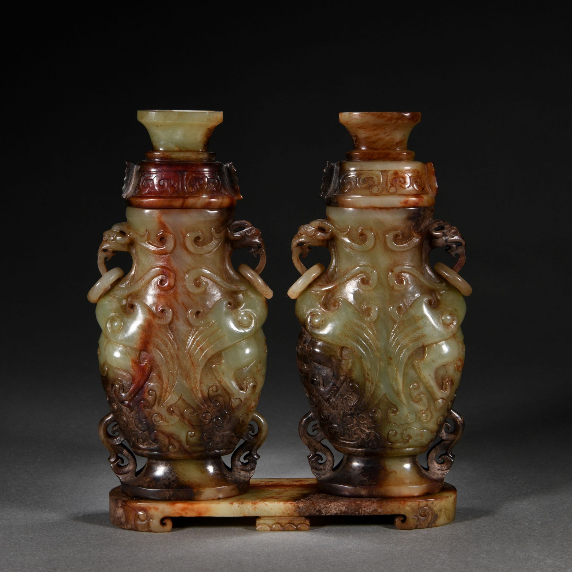 Pair Chinese Carved Jade Vessels